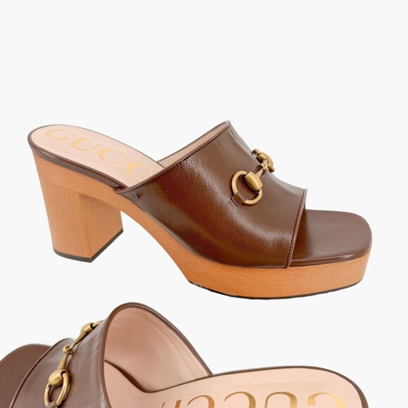 Gucci Houdan Horsebit Platform Sandals EU 40.5 US 10.5 Brown Mule Block Heel - Picture 10 of 14